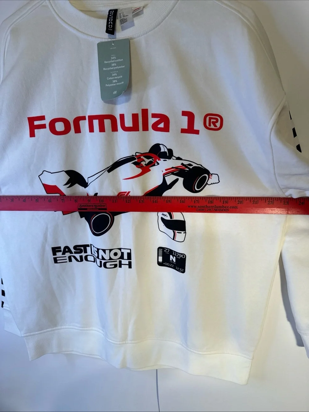 H&M White Formula 1 Graphic Crewneck Sweatshirt